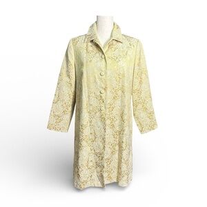 Vintage Laura Ashley Butter Yellow Gold Floral Brocade Coat Size Medium Petite